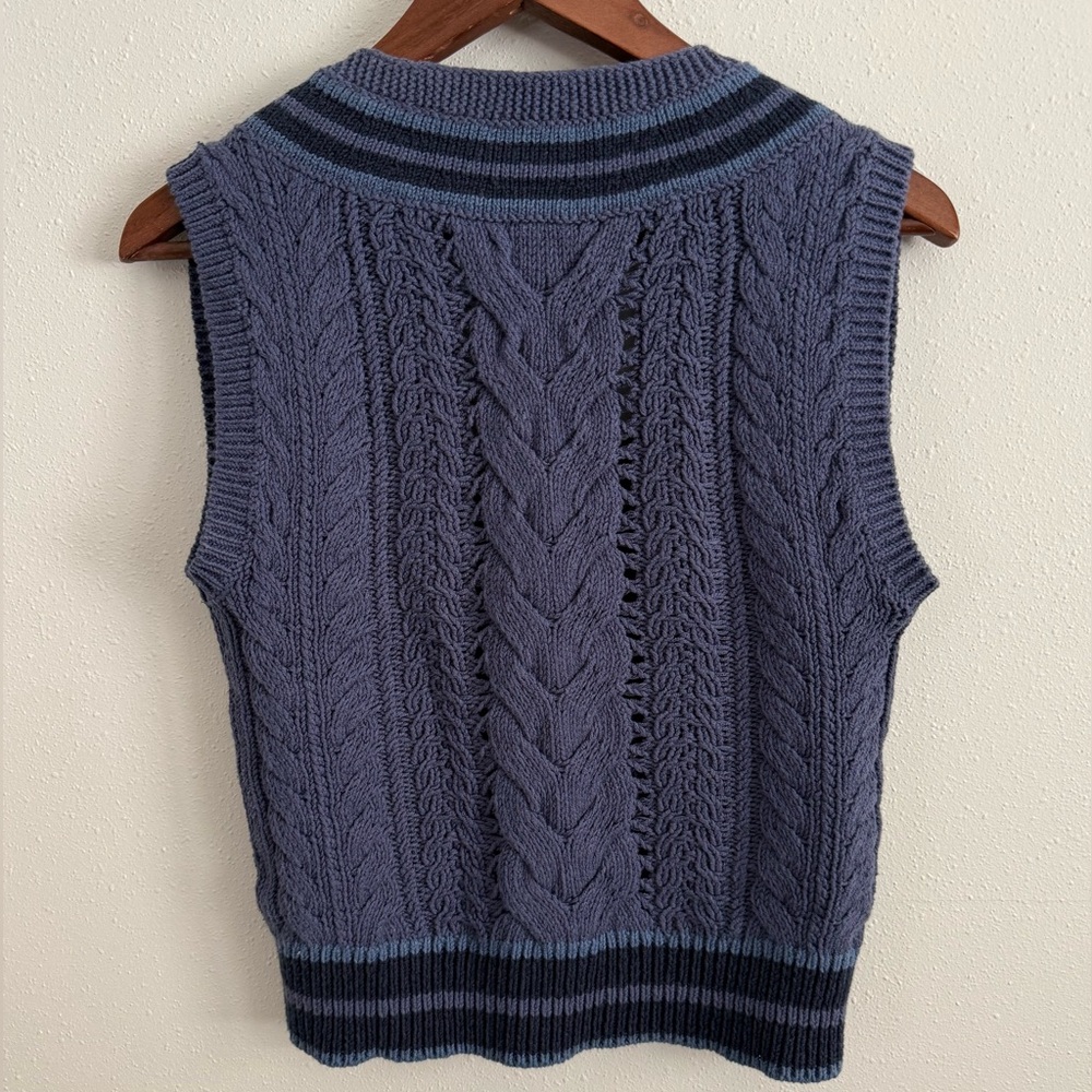 rag & bone Cable Knit Sweater Vest | Blue Contrast | XS | Preppy Academia - Picture 13 of 16
